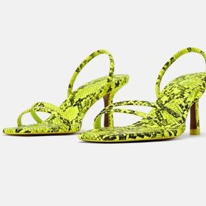 Zara Neon Animal Print Strappy Sandals